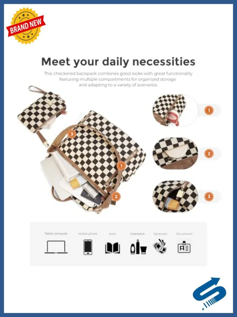 Checkered Backpack Purse for Women Plaid Canvas PU Laptop Backpack Daypack